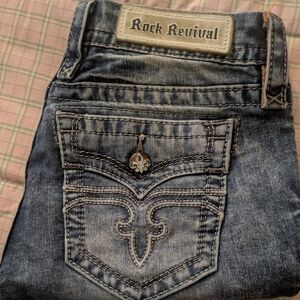 Rock Revival Distressed Blue Jeans
